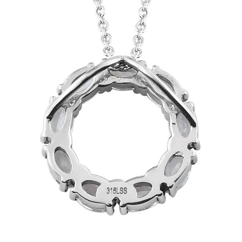 Sky Blue Topaz Circle Pendant Necklace (20 Inches) in Stainless Steel 4.50 ctw , Tarnish-Free, Waterproof, Sweat Proof Jewelry