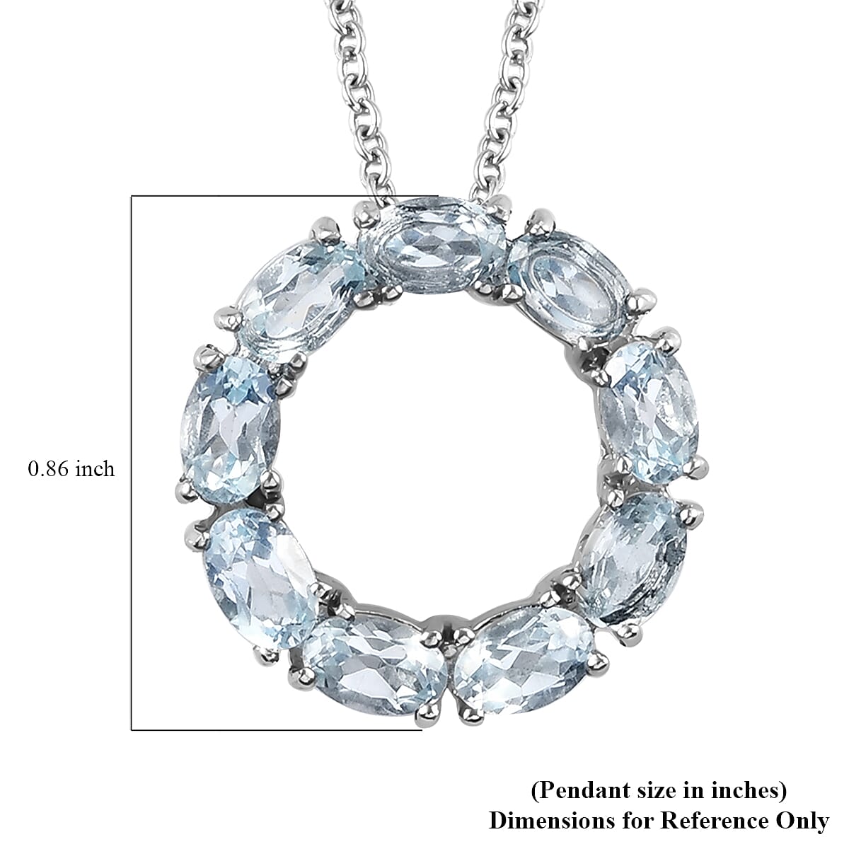 Sky Blue Topaz Circle Pendant Necklace (20 Inches) in Stainless Steel 4.50 ctw , Tarnish-Free, Waterproof, Sweat Proof Jewelry