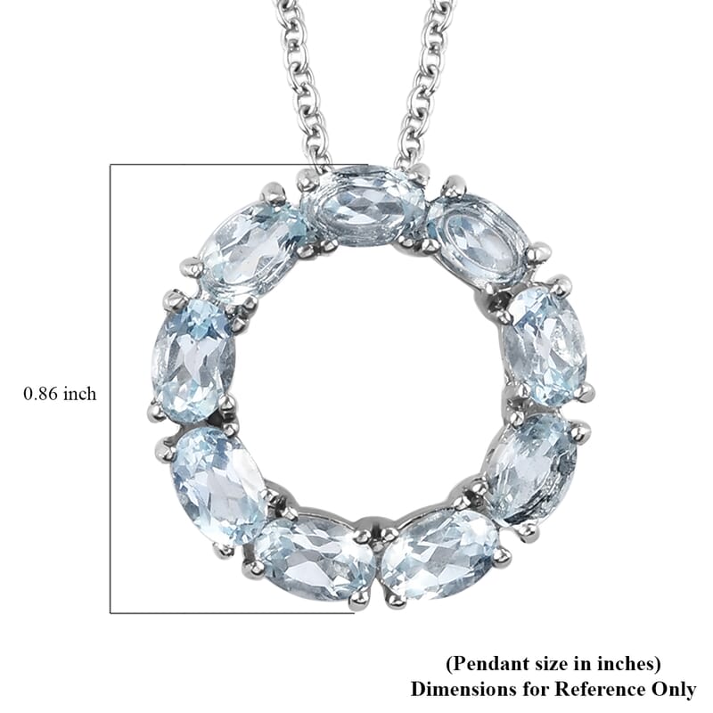 Sky Blue Topaz Circle Pendant Necklace (20 Inches) in Stainless Steel 4.50 ctw , Tarnish-Free, Waterproof, Sweat Proof Jewelry