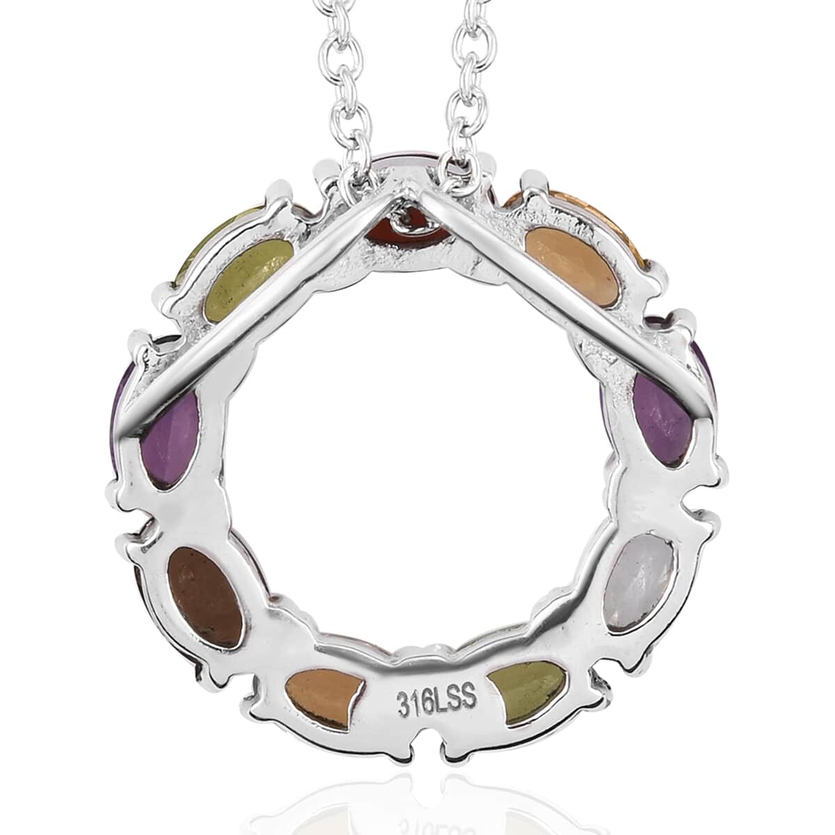 Multi Gemstone Circle Pendant Necklace (20 Inches) in Stainless Steel 3.90 ctw , Tarnish-Free, Waterproof, Sweat Proof Jewelry image number 4