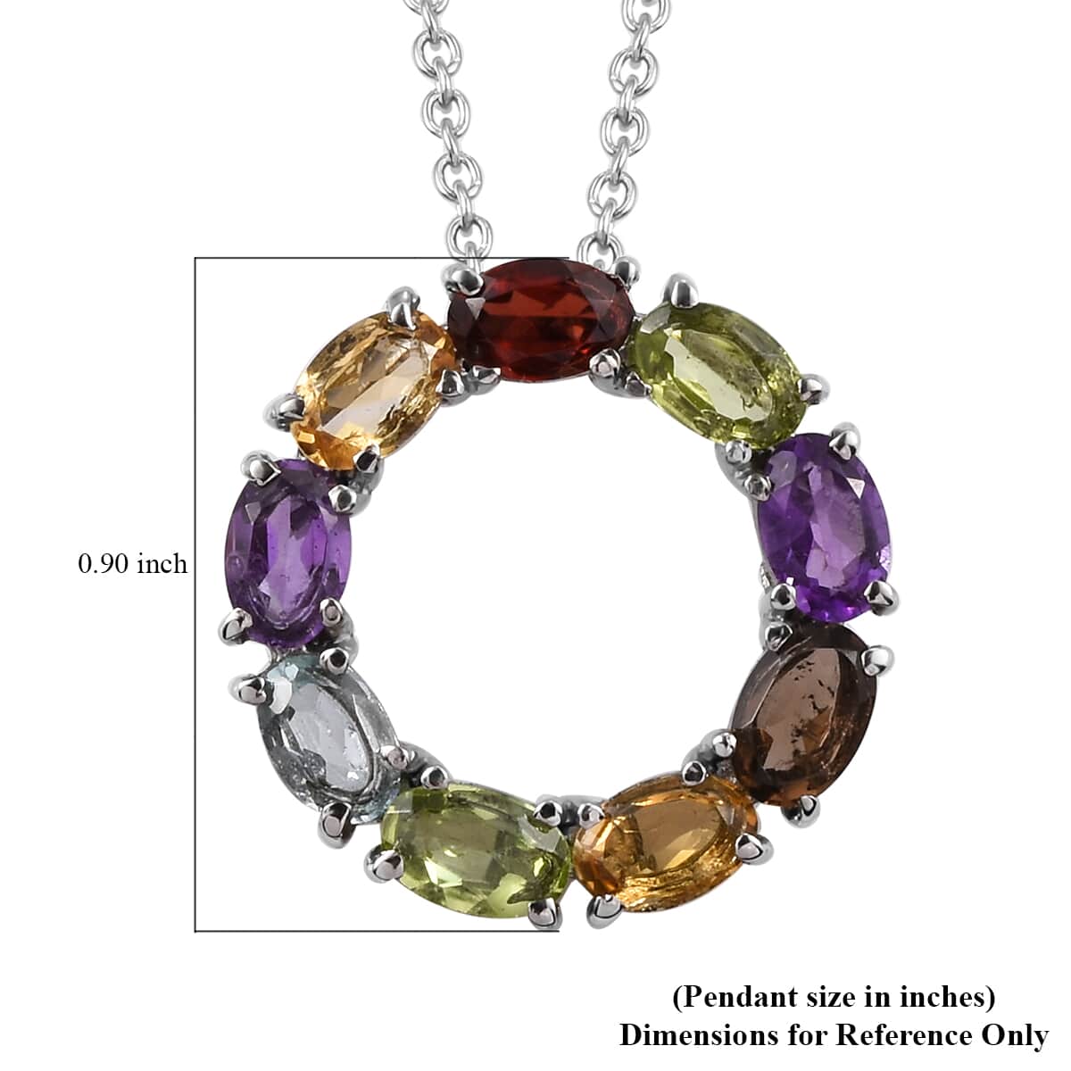 Multi Gemstone Circle Pendant Necklace (20 Inches) in Stainless Steel 3.90 ctw , Tarnish-Free, Waterproof, Sweat Proof Jewelry image number 6