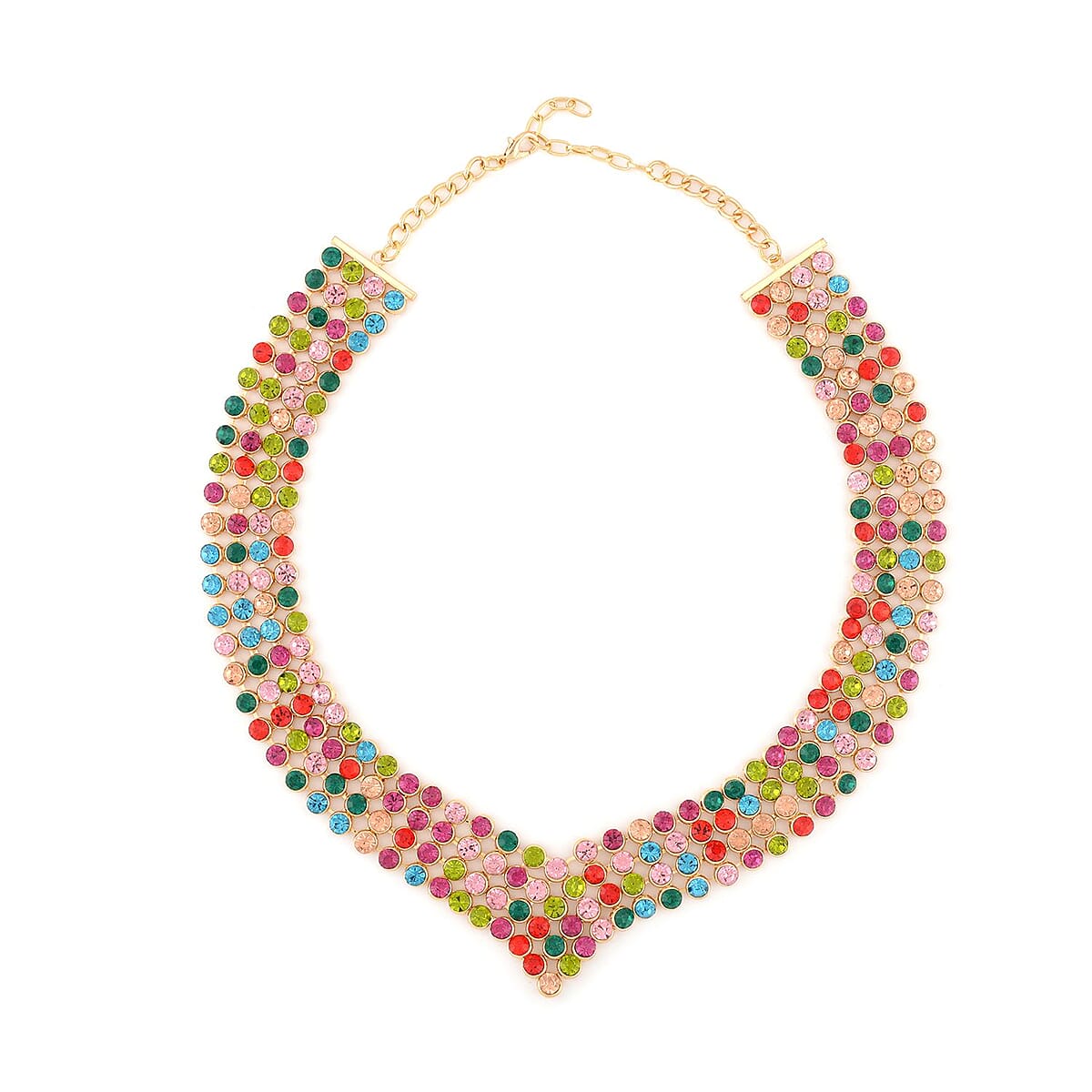 Multi Color Austrian Crystal Earrings and Princess Necklace 16-20 Inches in Goldtone image number 2
