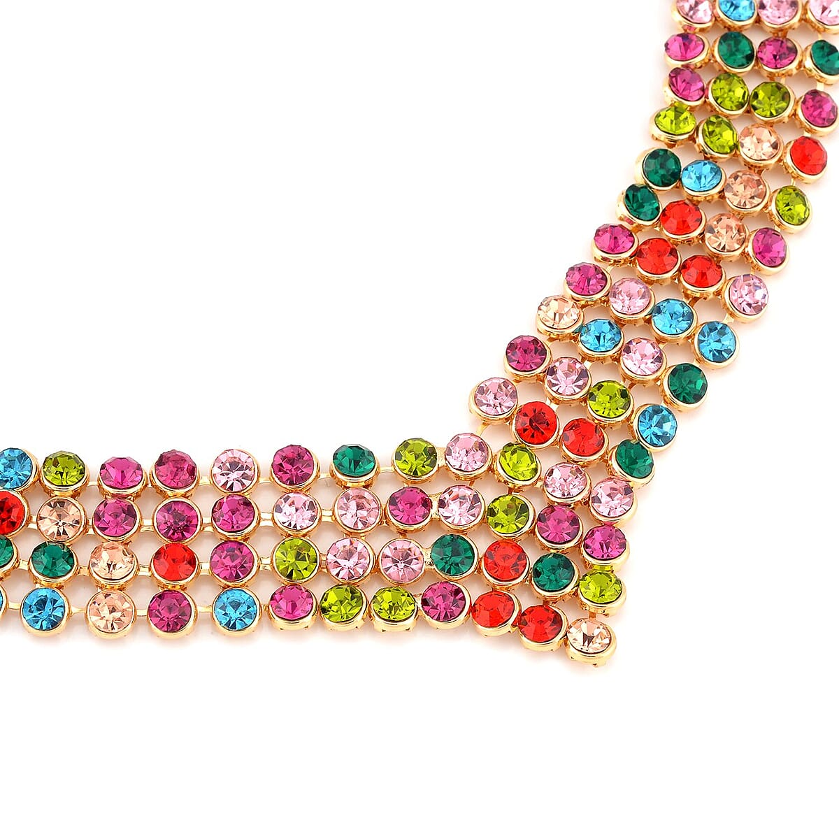 Multi Color Austrian Crystal Earrings and Princess Necklace 16-20 Inches in Goldtone image number 3