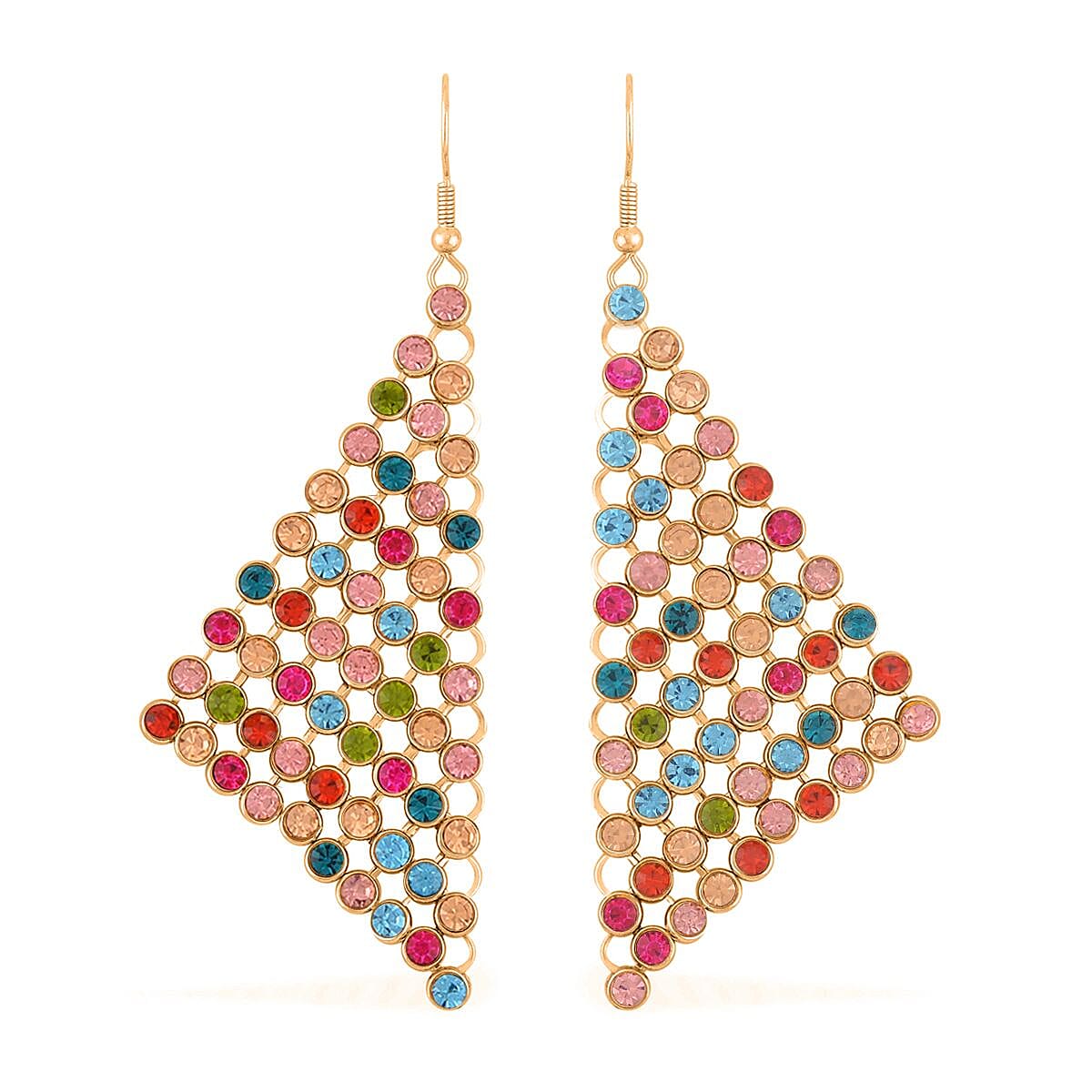 Multi Color Austrian Crystal Earrings and Princess Necklace 16-20 Inches in Goldtone image number 7