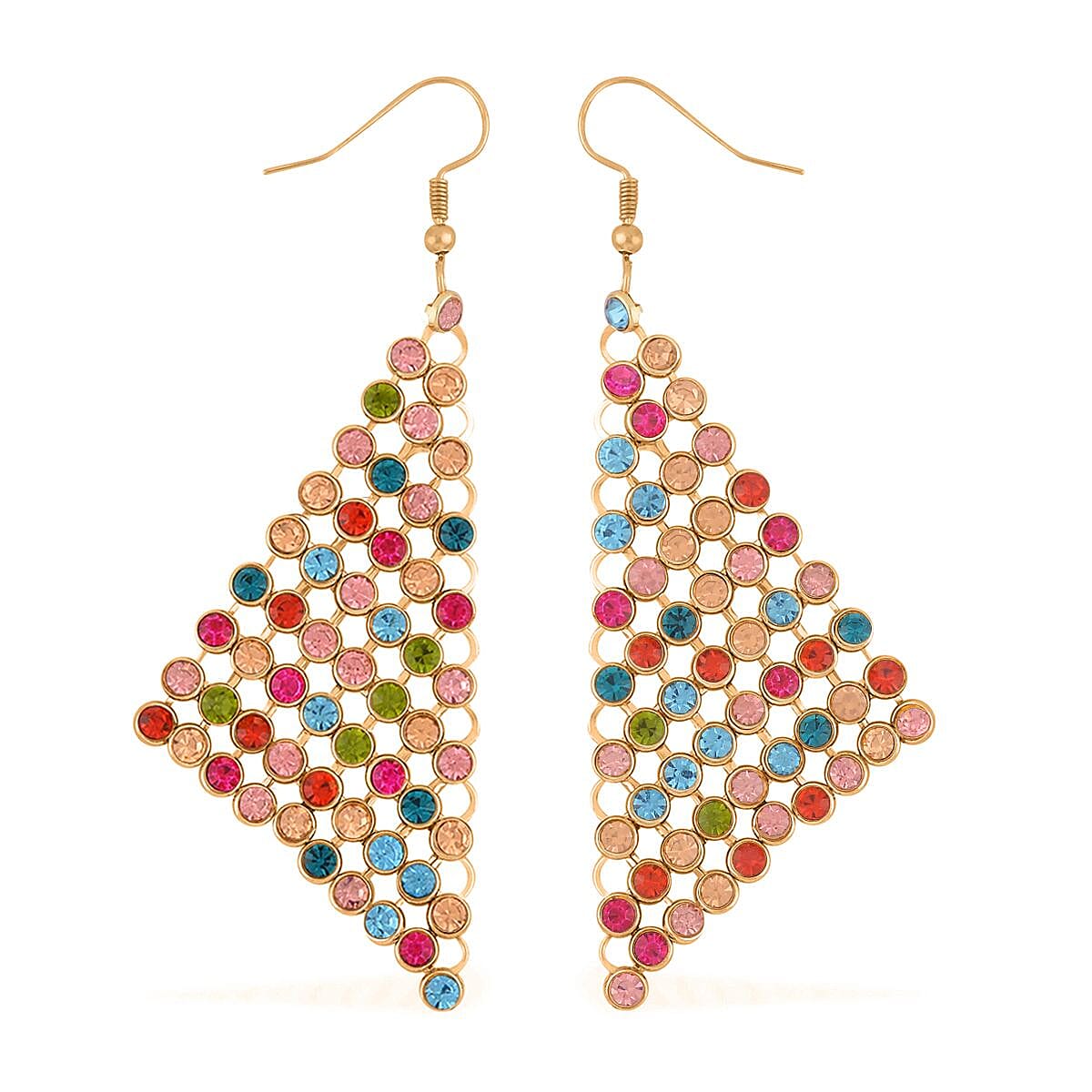 Multi Color Austrian Crystal Earrings and Princess Necklace 16-20 Inches in Goldtone image number 8