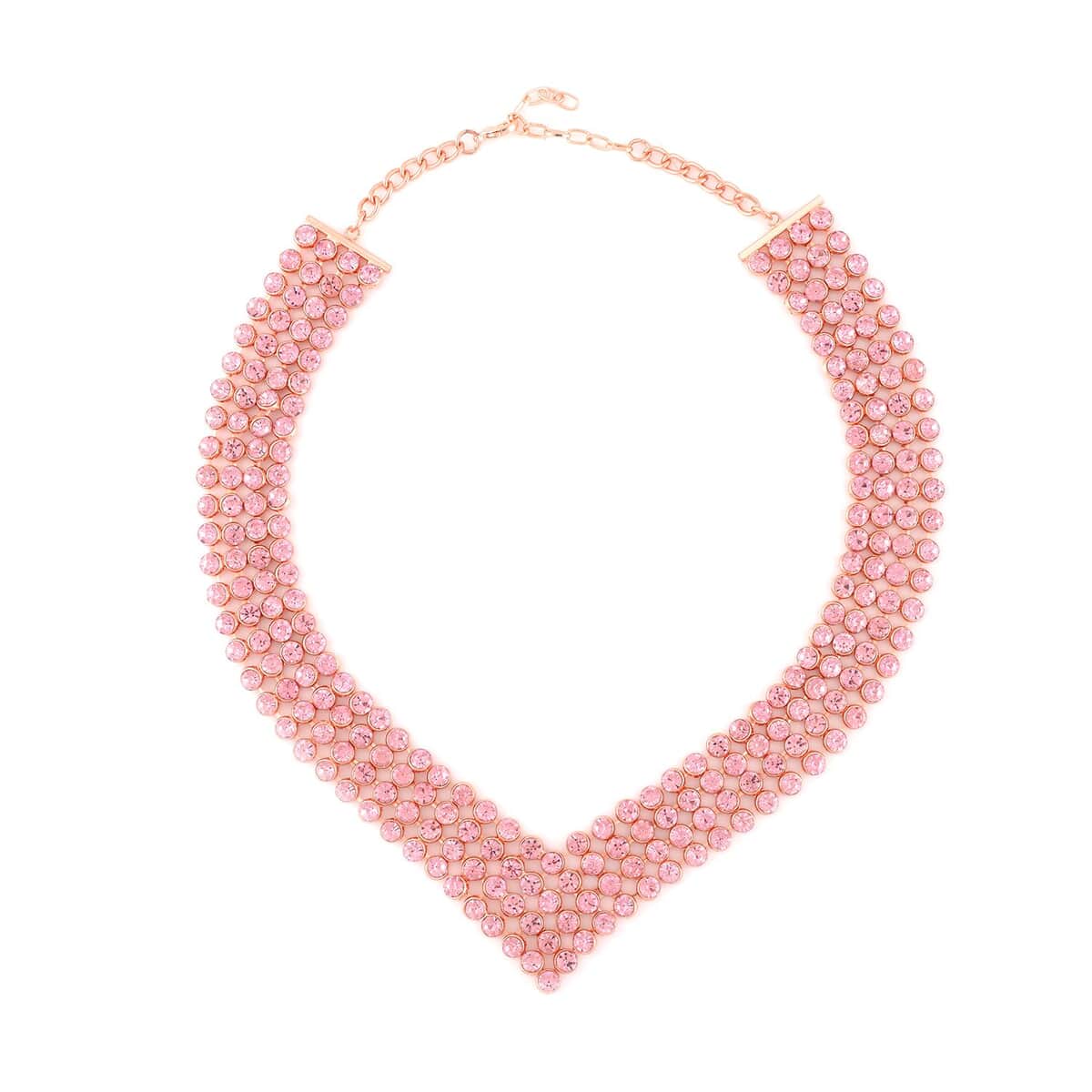 Pink Austrian Crystal Earrings and Princess Necklace 16-20 Inches in Rosetone image number 2