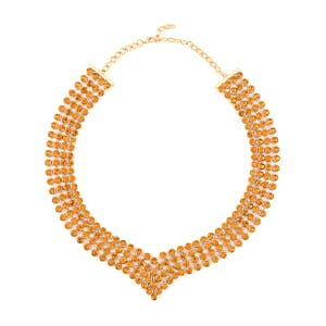 Champagne Color Austrian Crystal Earrings and Princess Necklace 16-20 Inches in Goldtone