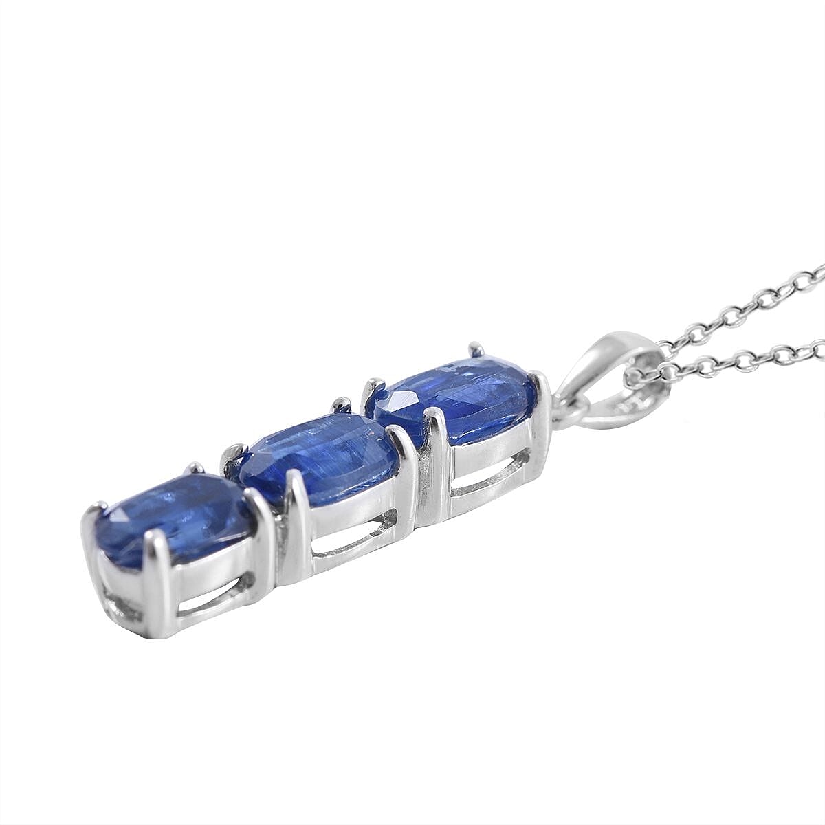 Kashmir Kyanite 3 Stone Ring (Size 5), Stud Earrings and Pendant Necklace 18 Inches in Platinum Over Sterling Silver 8.25 ctw