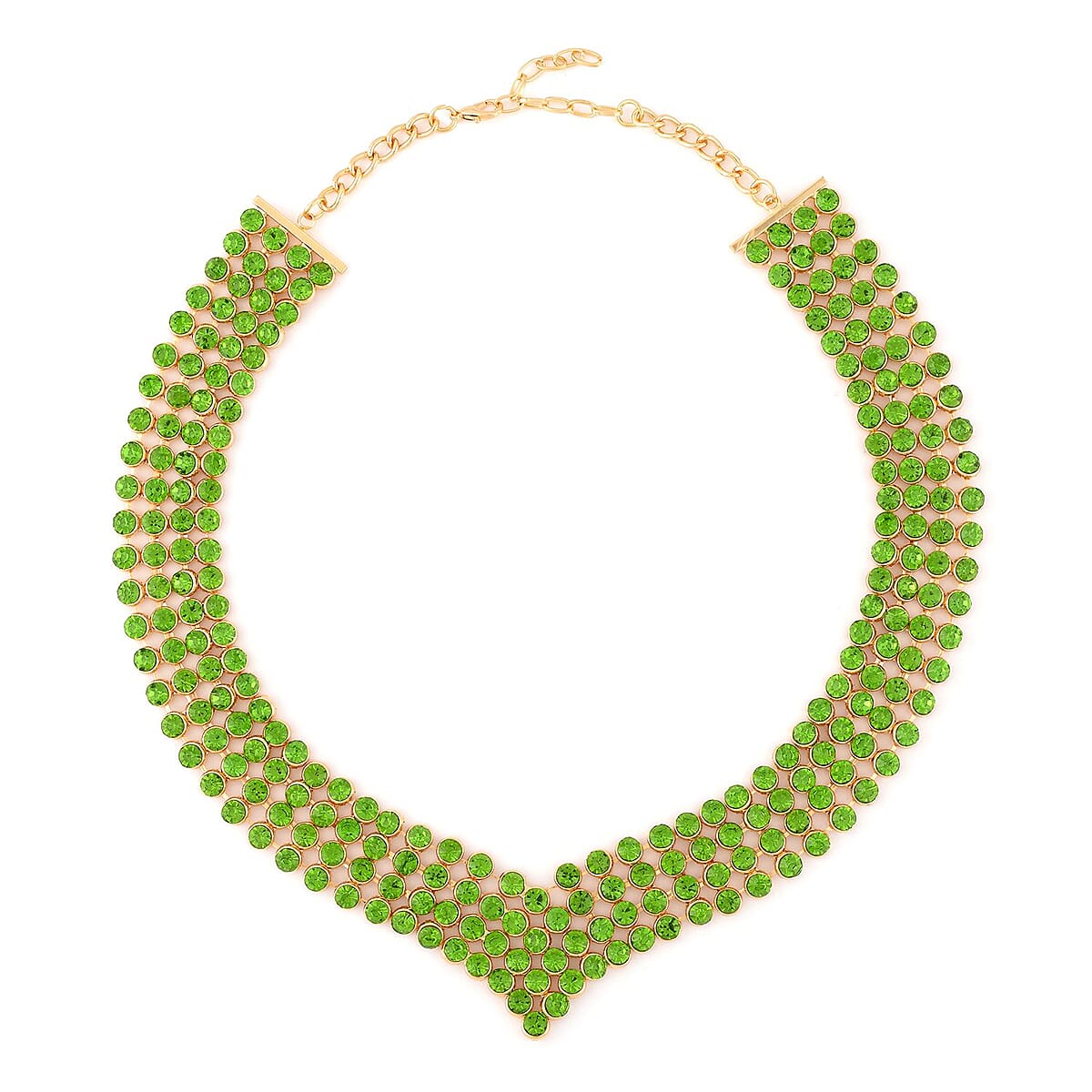 Peridot Color Austrian Crystal Earrings and Princess Necklace 16-20 Inches in Goldtone image number 2
