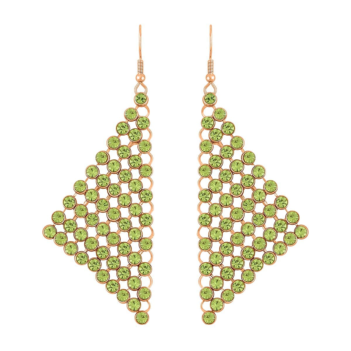 Peridot Color Austrian Crystal Earrings and Princess Necklace 16-20 Inches in Goldtone image number 5