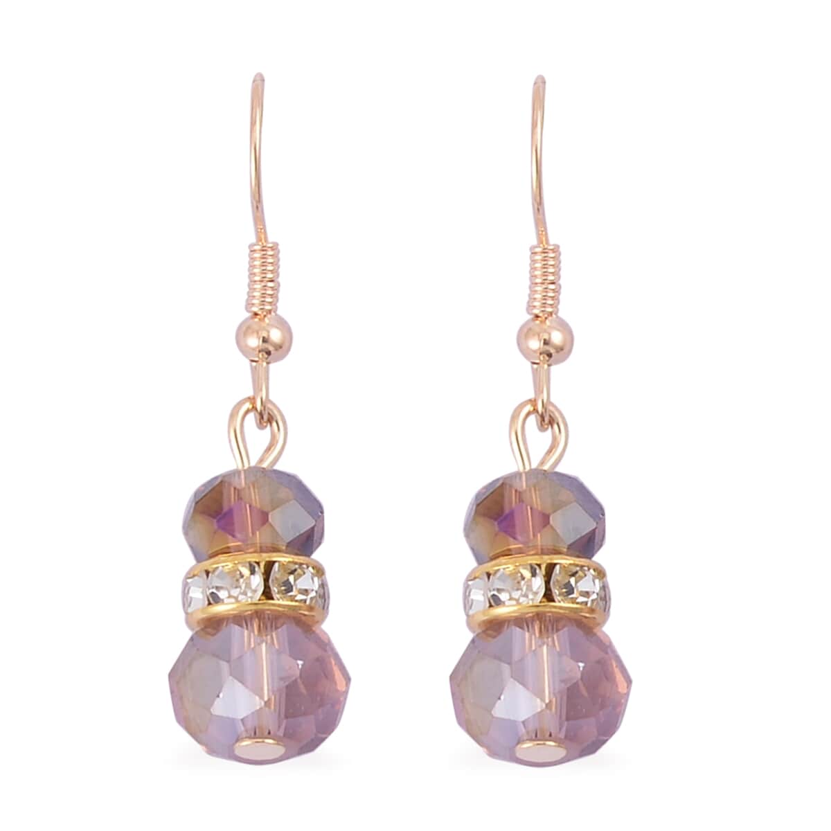 Cameo and Purple Magic Color Glass Earrings and Necklace 22 Inches in Goldtone 15.00 ctw image number 4