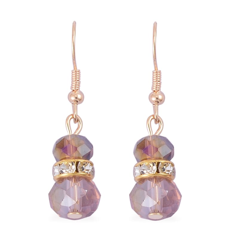 Cameo and Purple Magic Color Glass Earrings and Necklace 22 Inches in Goldtone 15.00 ctw