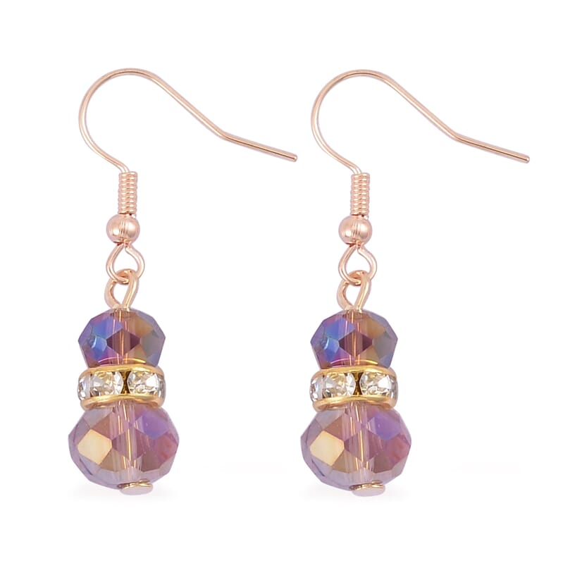 Cameo and Purple Magic Color Glass Earrings and Necklace 22 Inches in Goldtone 15.00 ctw