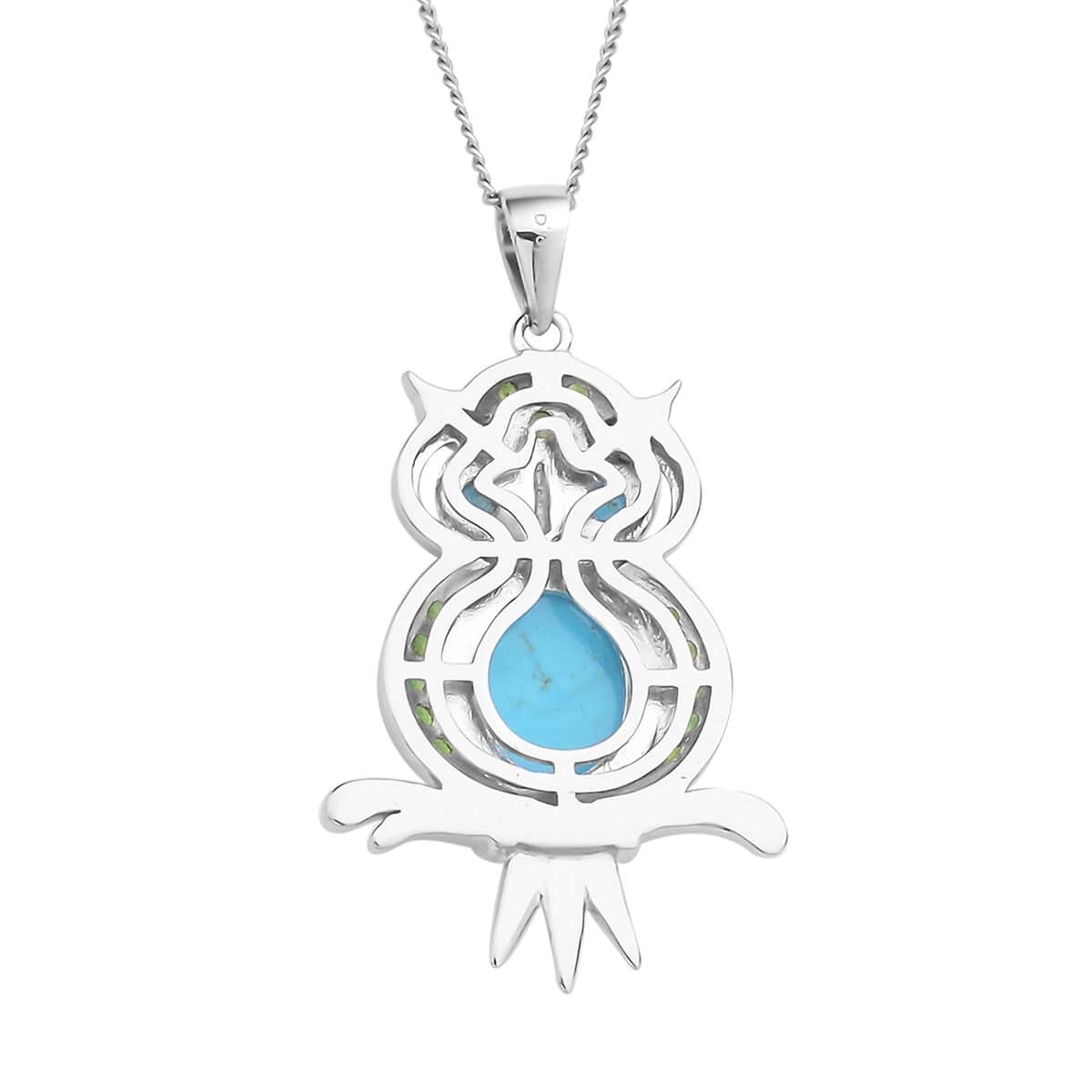 Buy Sleeping Beauty Turquoise And Chrome Diopside Owl Pendant Necklace 18 Inches In Rhodium Over 4015