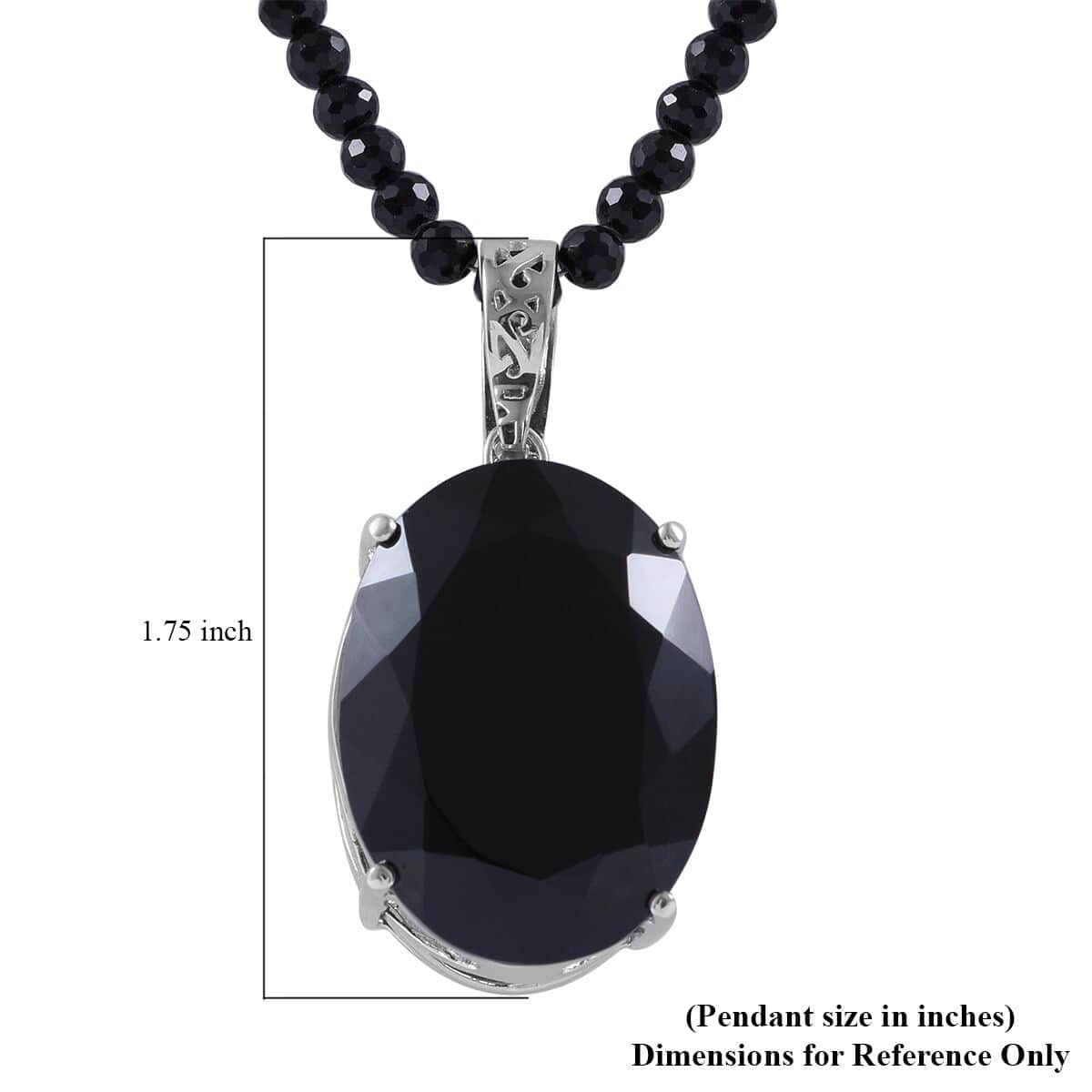 Natural Thai Black Spinel Pendant with Beaded Necklace 18 Inches in Platinum Over Sterling Silver 13.50 Grams 200.00 ctw image number 5