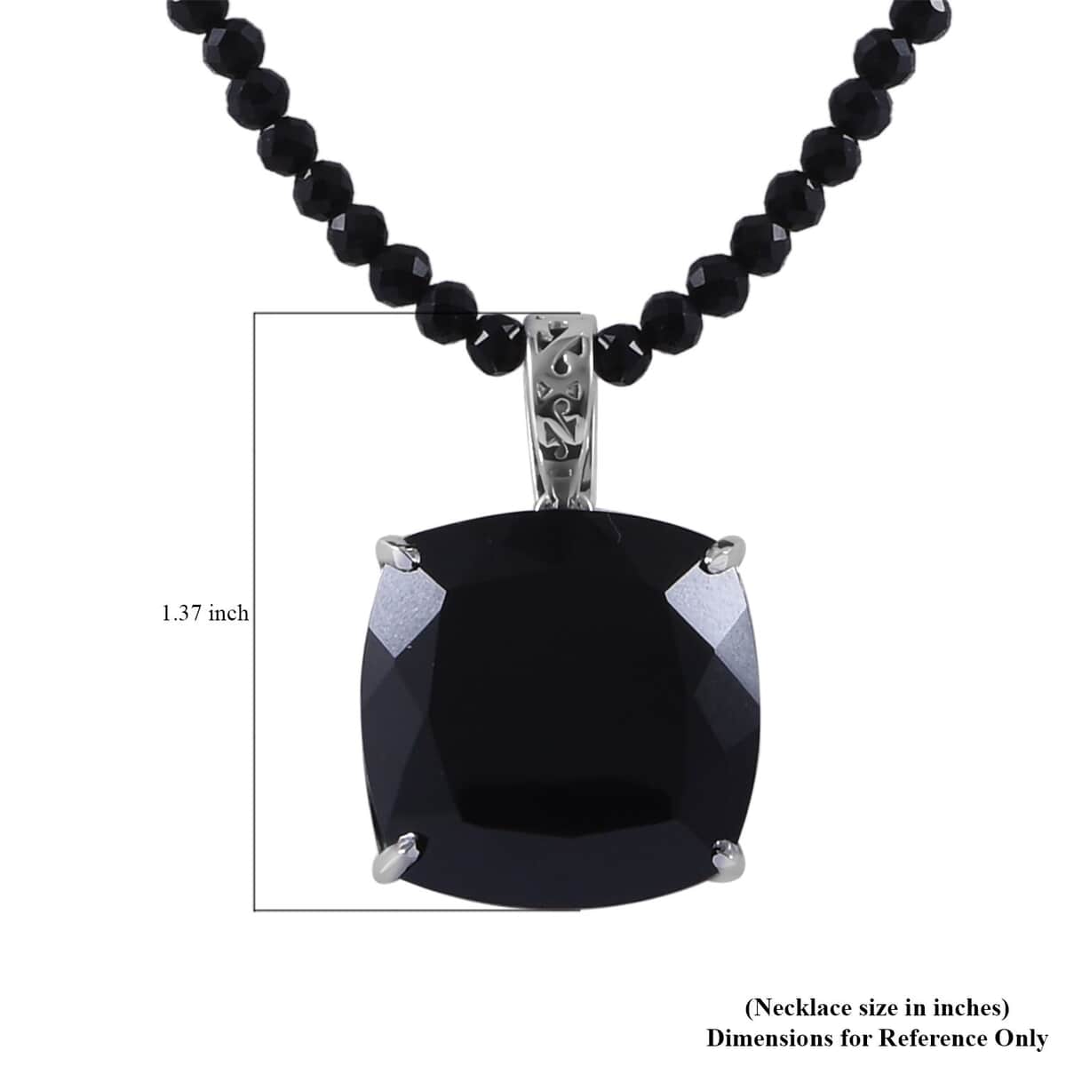 Thai Black Spinel Pendant with Beaded Necklace 18 Inches in Platinum Over Sterling Silver 200.00 ctw image number 4