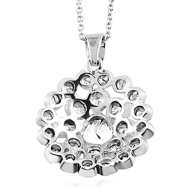 Polki Diamond Floral Pendant Necklace 20 Inches in Platinum Over Sterling Silver 2.00 ctw