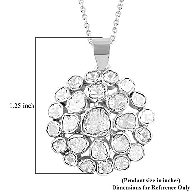 Polki Diamond Floral Pendant Necklace 20 Inches in Platinum Over Sterling Silver 2.00 ctw