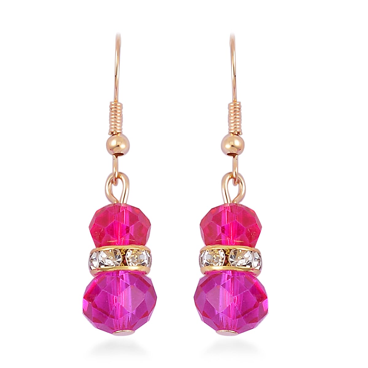 Cameo and Fuchsia Magic Color Glass Earrings and Necklace 22 Inches in Goldtone 15.00 ctw image number 4
