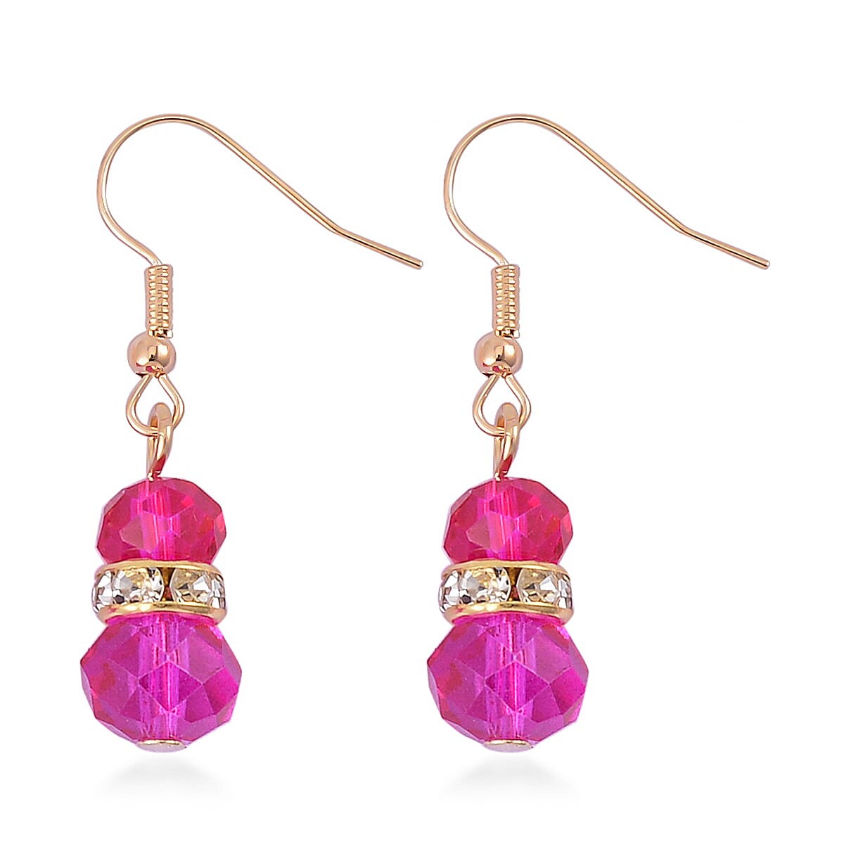 Cameo and Fuchsia Magic Color Glass Earrings and Necklace 22 Inches in Goldtone 15.00 ctw image number 5