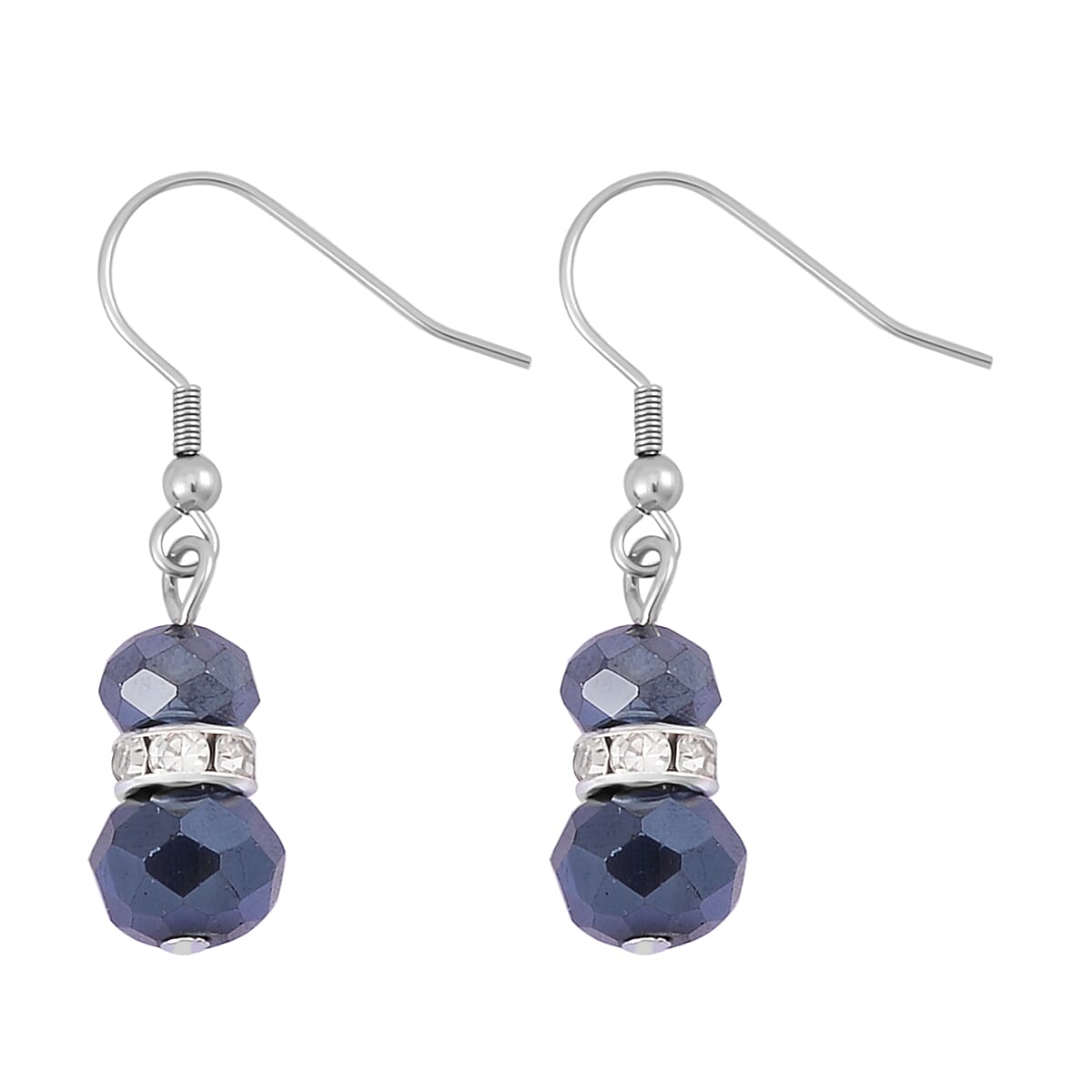 Cameo and Black Magic Color Glass Earrings and Necklace 22 Inches in Silvertone 15.00 ctw image number 5