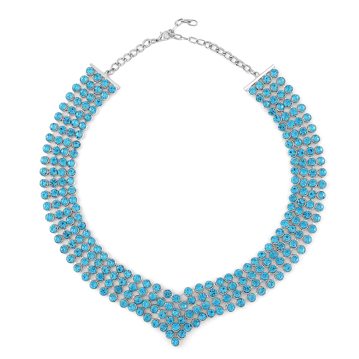 Aquamarine Color Austrian Crystal Earrings and Princess Necklace 16-20 Inches in Silvertone image number 2