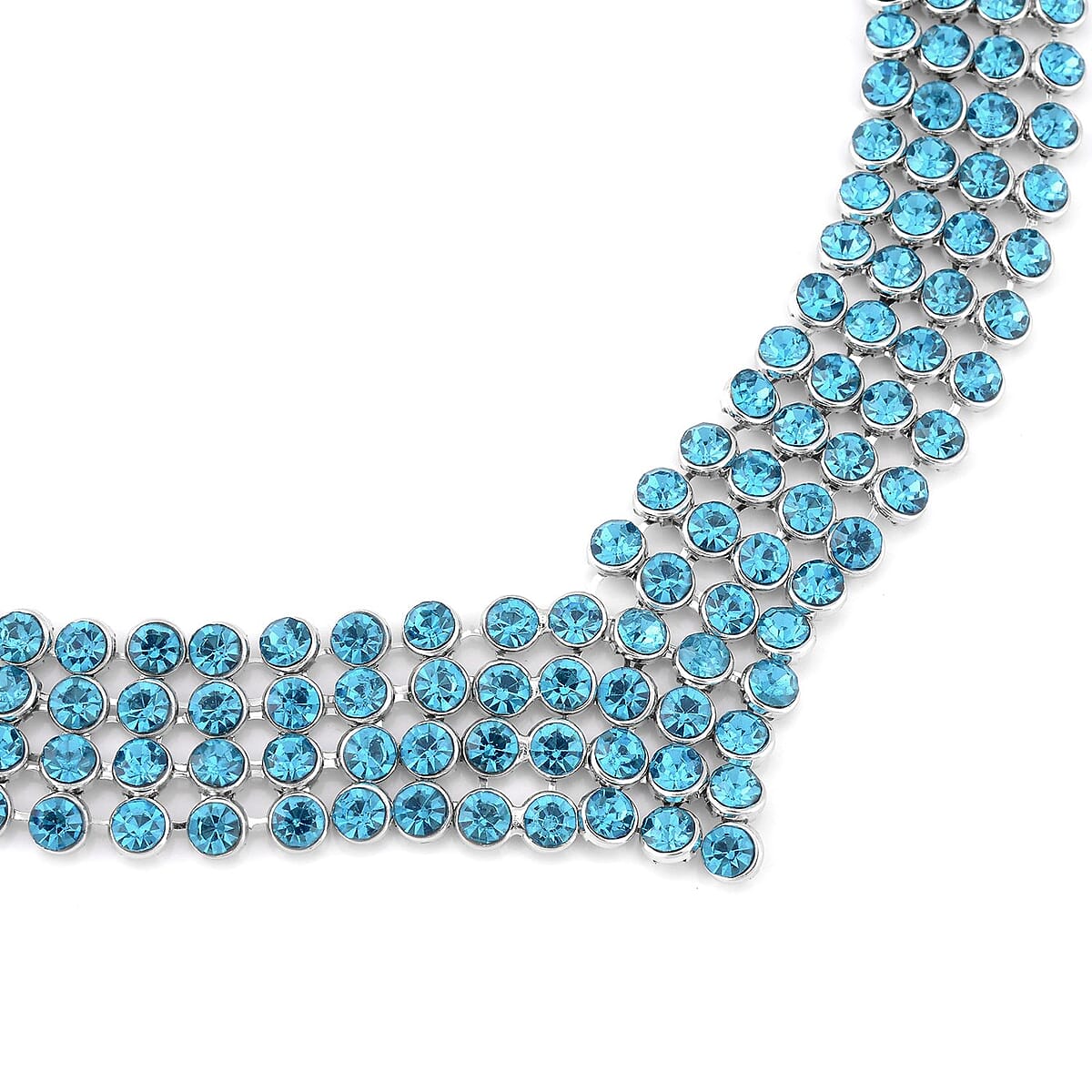 Aquamarine Color Austrian Crystal Earrings and Princess Necklace 16-20 Inches in Silvertone image number 3