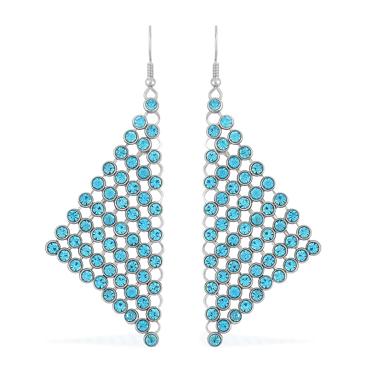 Aquamarine Color Austrian Crystal Earrings and Princess Necklace 16-20 Inches in Silvertone image number 5