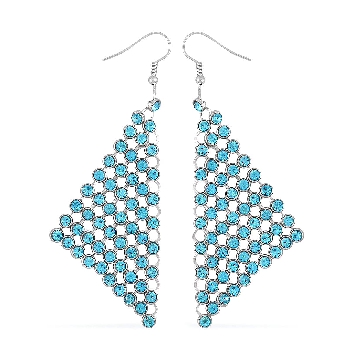 Aquamarine Color Austrian Crystal Earrings and Princess Necklace 16-20 Inches in Silvertone image number 6