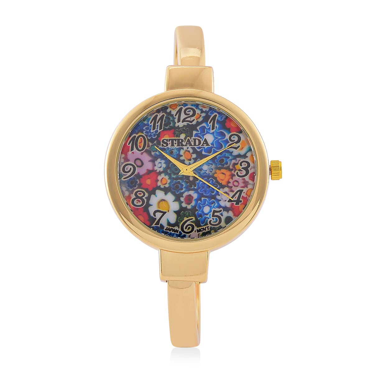 Strada Japanese Movement Murano Pattern Dial Watch in Goldtone and Murano Style and Resin Beaded Stretch Bracelet (6.5-7.5In) image number 2