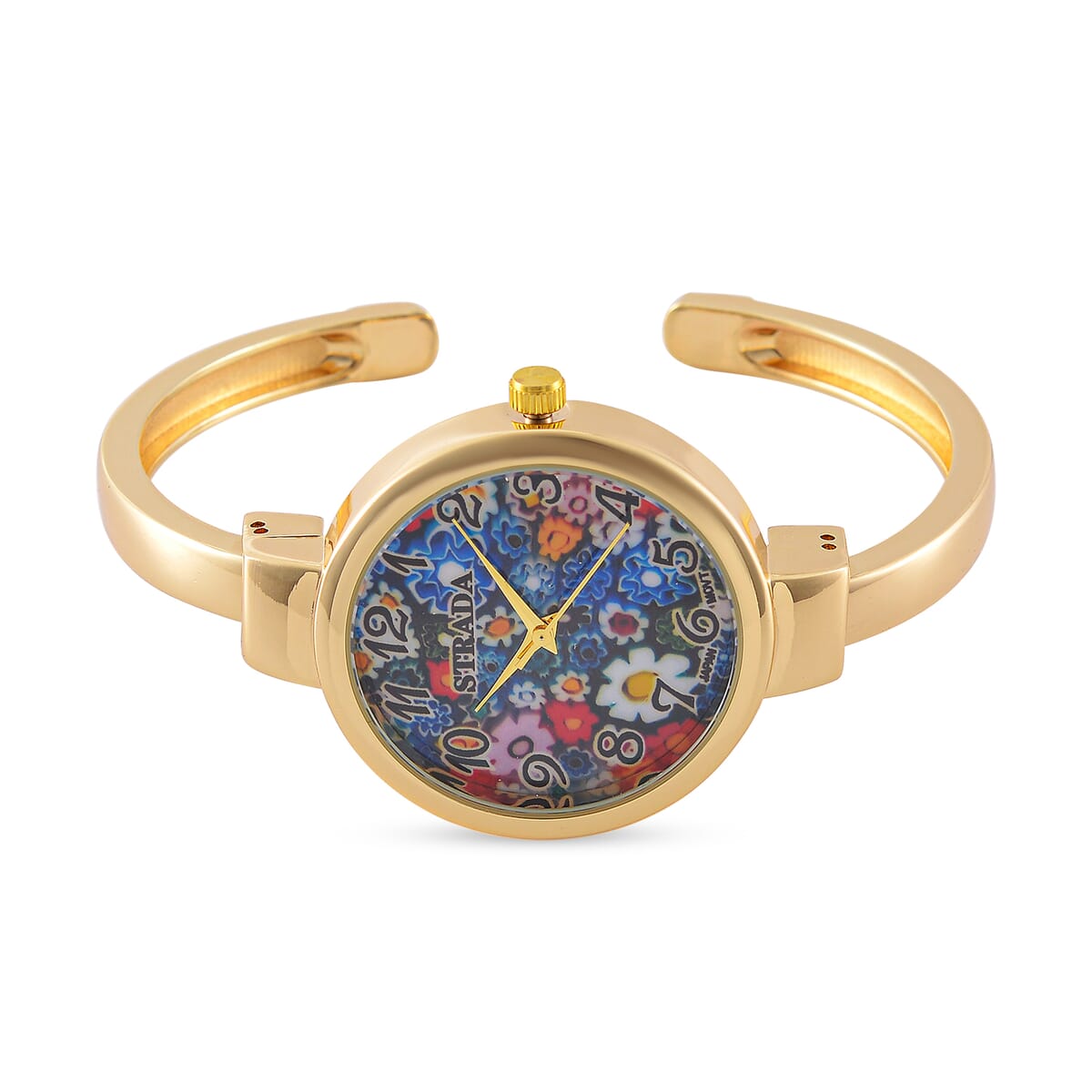 Strada Japanese Movement Murano Pattern Dial Watch in Goldtone and Murano Style and Resin Beaded Stretch Bracelet (6.5-7.5In) image number 3
