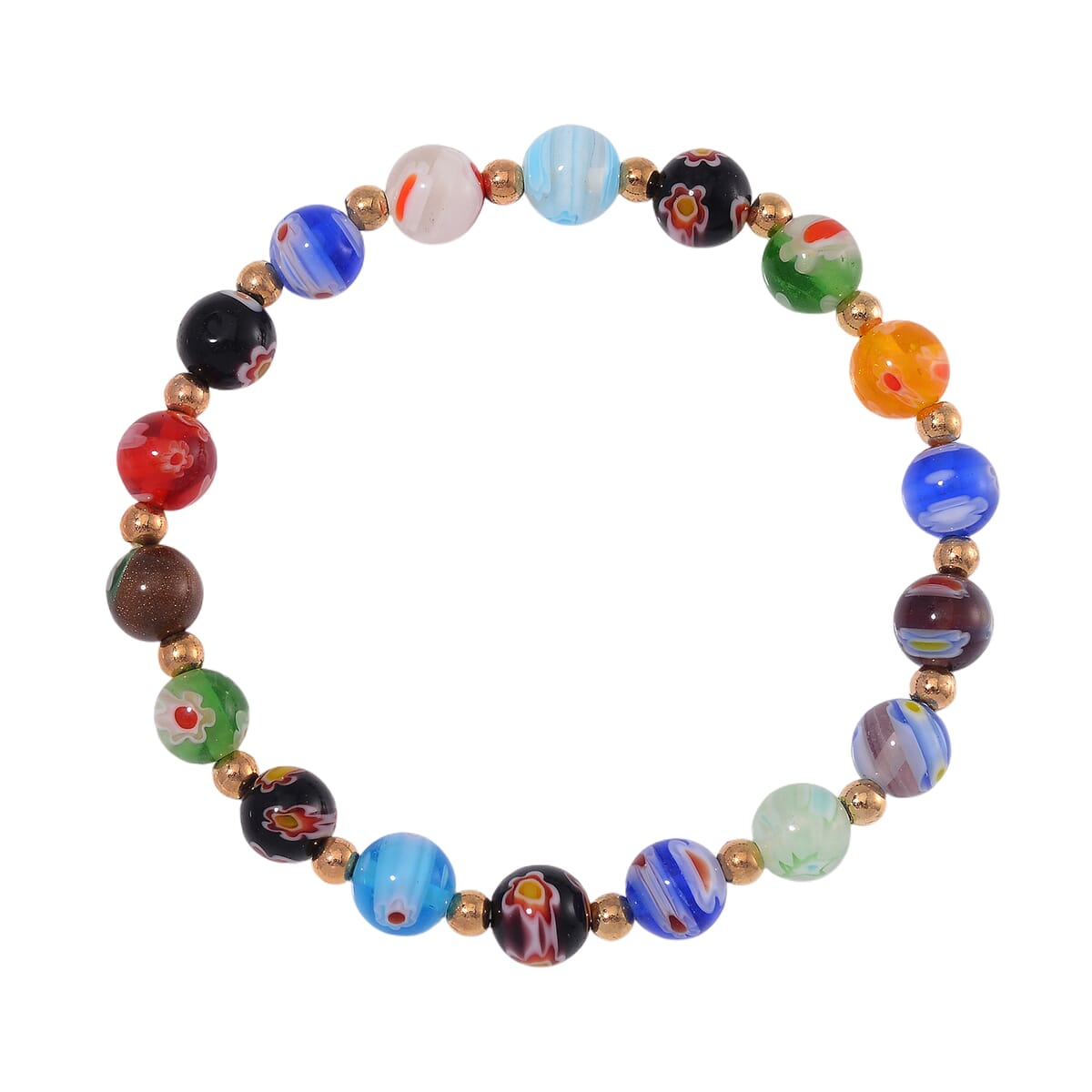 Strada Japanese Movement Murano Pattern Dial Watch in Goldtone and Murano Style and Resin Beaded Stretch Bracelet (6.5-7.5In) image number 6