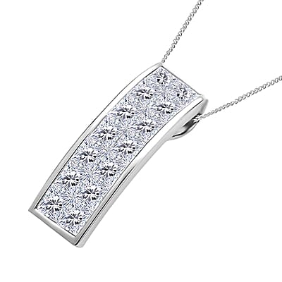 Moissanite Invisible Set Bar Pendant Necklace in Rhodium Over Sterling Silver, Moissanite Pendant Necklace, Sterling Silver Necklace 18 Inches 2.15 ctw