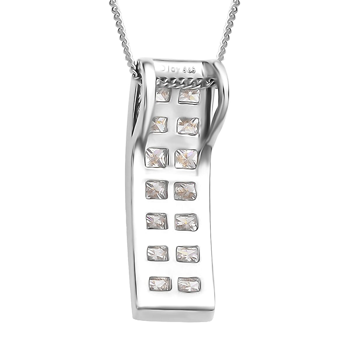Moissanite Invisible Set Bar Pendant Necklace in Rhodium Over Sterling Silver, Moissanite Pendant Necklace, Sterling Silver Necklace 18 Inches 2.15 ctw