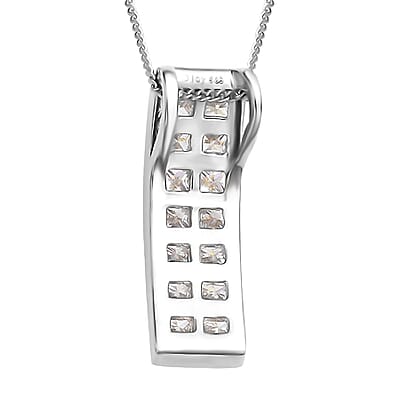 Moissanite Invisible Set Bar Pendant Necklace in Rhodium Over Sterling Silver, Moissanite Pendant Necklace, Sterling Silver Necklace 18 Inches 2.15 ctw
