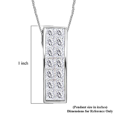 Moissanite Invisible Set Bar Pendant Necklace in Rhodium Over Sterling Silver, Moissanite Pendant Necklace, Sterling Silver Necklace 18 Inches 2.15 ctw