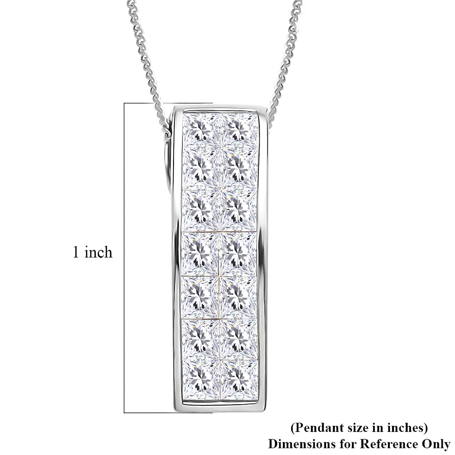 Moissanite Invisible Set Bar Pendant Necklace in Rhodium Over Sterling Silver, Moissanite Pendant Necklace, Sterling Silver Necklace 18 Inches 2.15 ctw