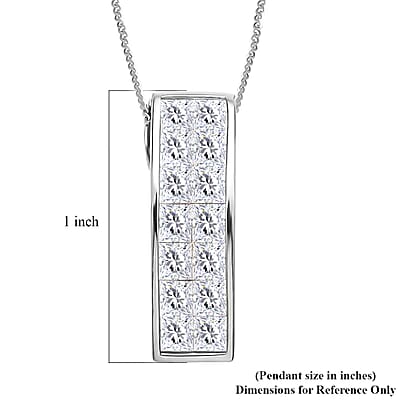 Moissanite Invisible Set Bar Pendant Necklace in Rhodium Over Sterling Silver, Moissanite Pendant Necklace, Sterling Silver Necklace 18 Inches 2.15 ctw