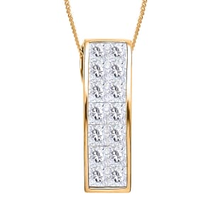 Moissanite Invisible Set Bar Pendant Necklace in Vermeil Yellow Gold Over Sterling Silver , Moissanite Pendant Necklace,Sterling Silver Necklace 18 Inches 2.15 ctw