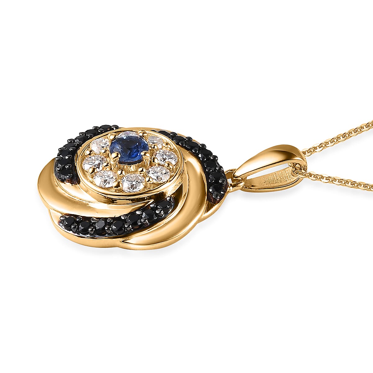 Kashmir Kyanite and Multi Gemstone Evil Eye Protector Pendant Necklace 20 Inches in Vermeil Yellow Gold Over Sterling Silver 1.15 ctw image number 3