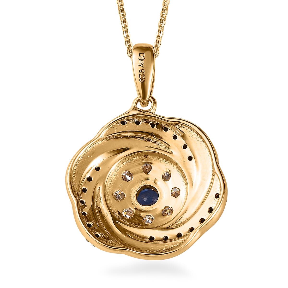 Kashmir Kyanite and Multi Gemstone Evil Eye Protector Pendant Necklace 20 Inches in Vermeil Yellow Gold Over Sterling Silver 1.15 ctw image number 4