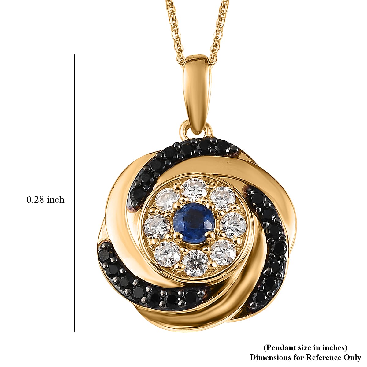 Kashmir Kyanite and Multi Gemstone Evil Eye Protector Pendant Necklace 20 Inches in Vermeil Yellow Gold Over Sterling Silver 1.15 ctw image number 6