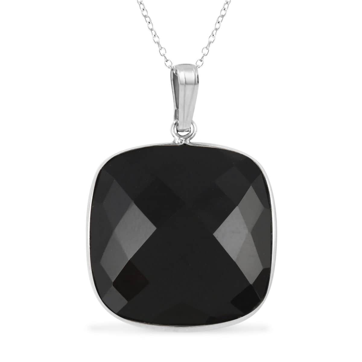 Black Onyx Pendant Necklace 18 Inches in Rhodium Over Sterling Silver 17.00 ctw image number 0