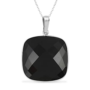 Black Onyx Pendant Necklace 18 Inches in Rhodium Over Sterling Silver 17.00 ctw
