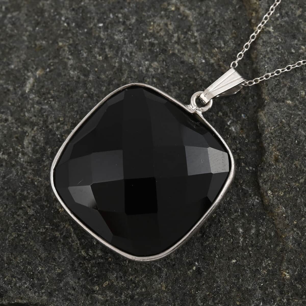 Black Onyx Pendant Necklace 18 Inches in Rhodium Over Sterling Silver 17.00 ctw image number 1