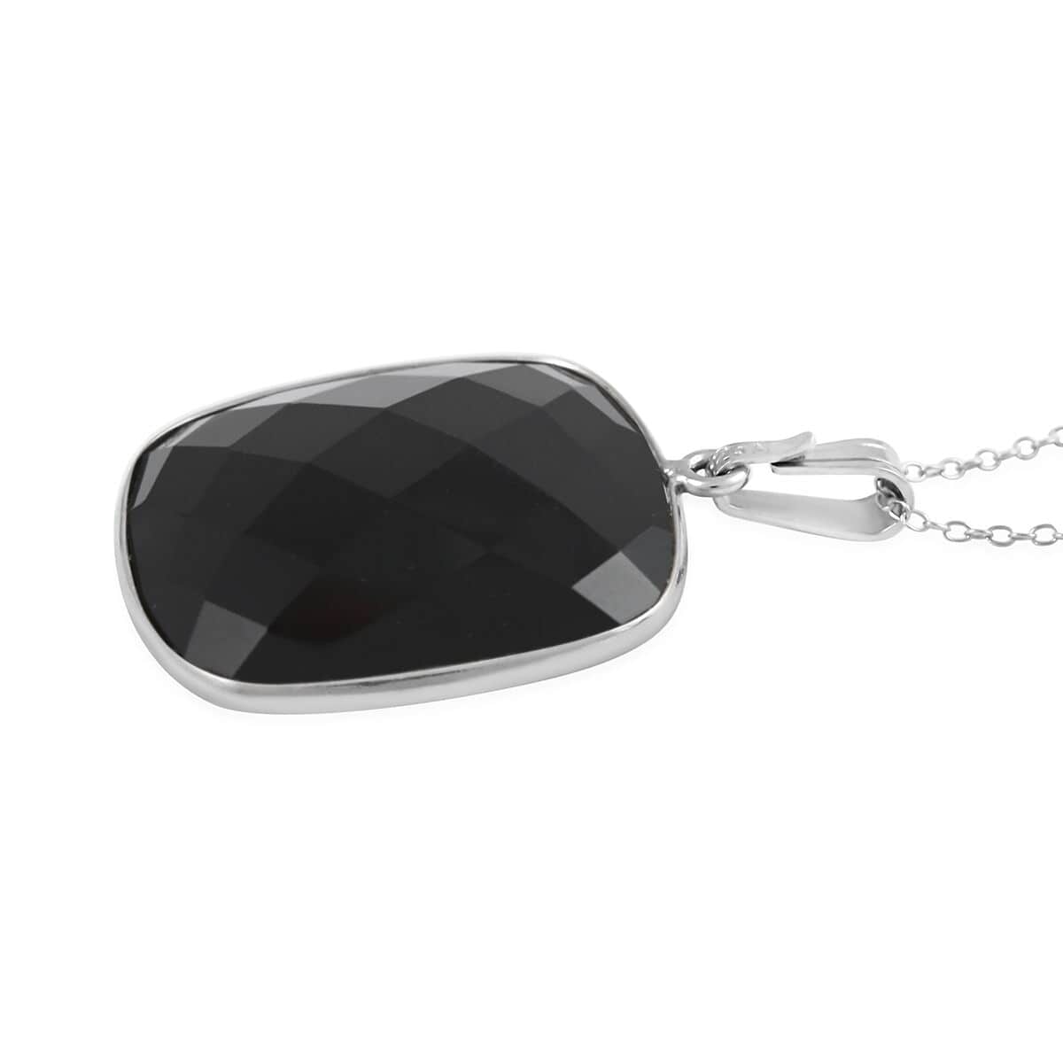 Black Onyx Pendant Necklace 18 Inches in Rhodium Over Sterling Silver 17.00 ctw image number 3