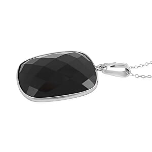 Black Onyx Pendant Necklace 18 Inches in Rhodium Over Sterling Silver 17.00 ctw