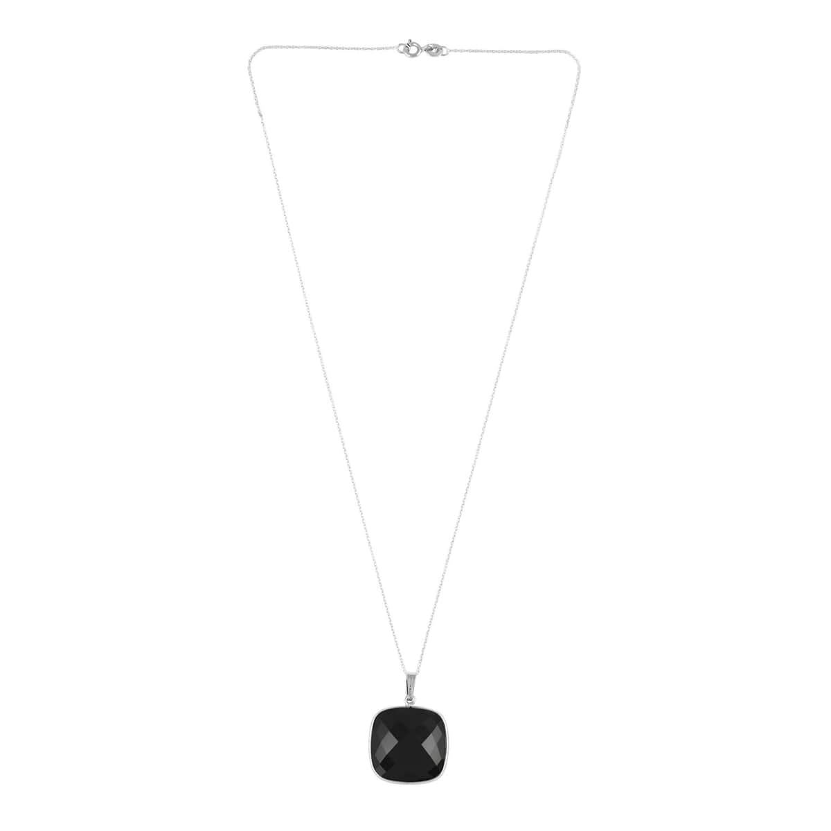 Black Onyx Pendant Necklace 18 Inches in Rhodium Over Sterling Silver 17.00 ctw image number 4