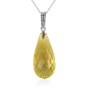 Yellow Quartzite Solitaire Pendant Necklace 18 Inches in Rhodium Over Sterling Silver 13.00 ctw