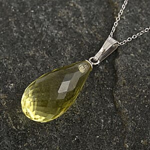 Yellow Quartzite Solitaire Pendant Necklace 18 Inches in Rhodium Over Sterling Silver 13.00 ctw